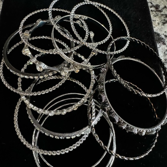 Silver Rhinestone Bangle Set - Picture 2 of 6